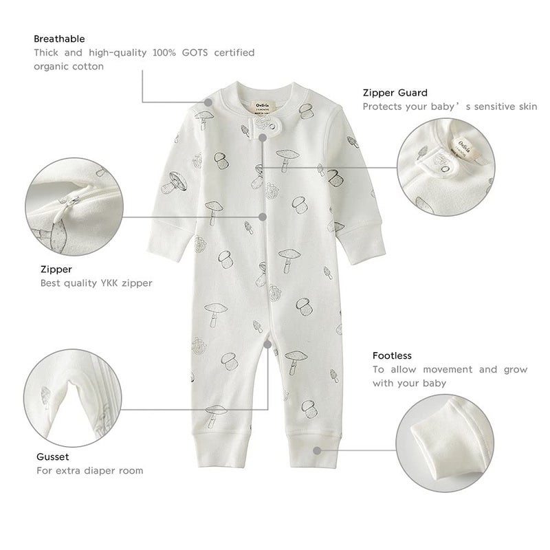 Owlivia Organic Cotton Baby Boy Girl Zip up Sleep N Play, Footless, Long Sleeve(12-18 Months, Feather Mauve) - Image 5